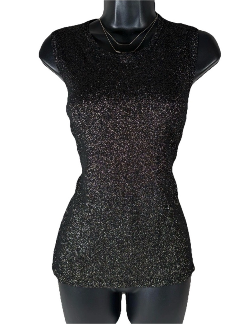 Carmen Marc Valvo Black Metallic Sleeveless Knit Tank Top
